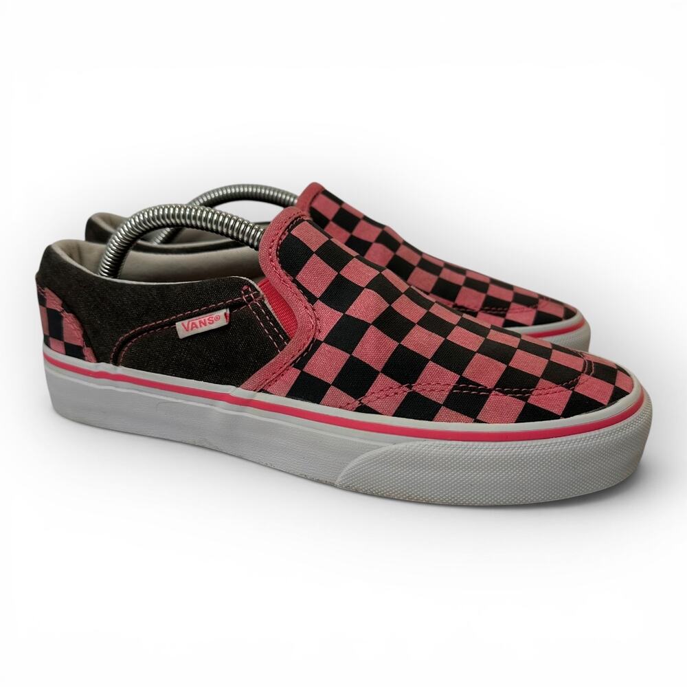 Vans Womens size 6.5 Vans Slip-On Checkerboard Skate Shoe Pink Black Grunge